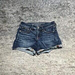 American Eagle Midi Shorts Size 00 (26" Waist) Cut Off Booty Blue Denim Low Rise